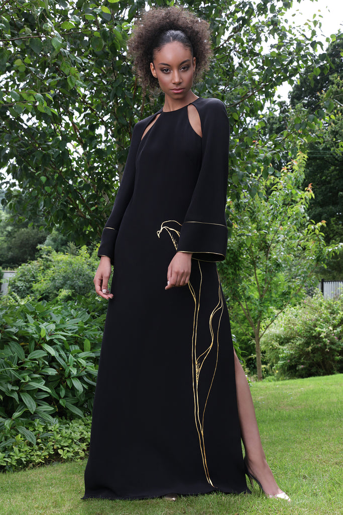 Black silk crepe marocain dress